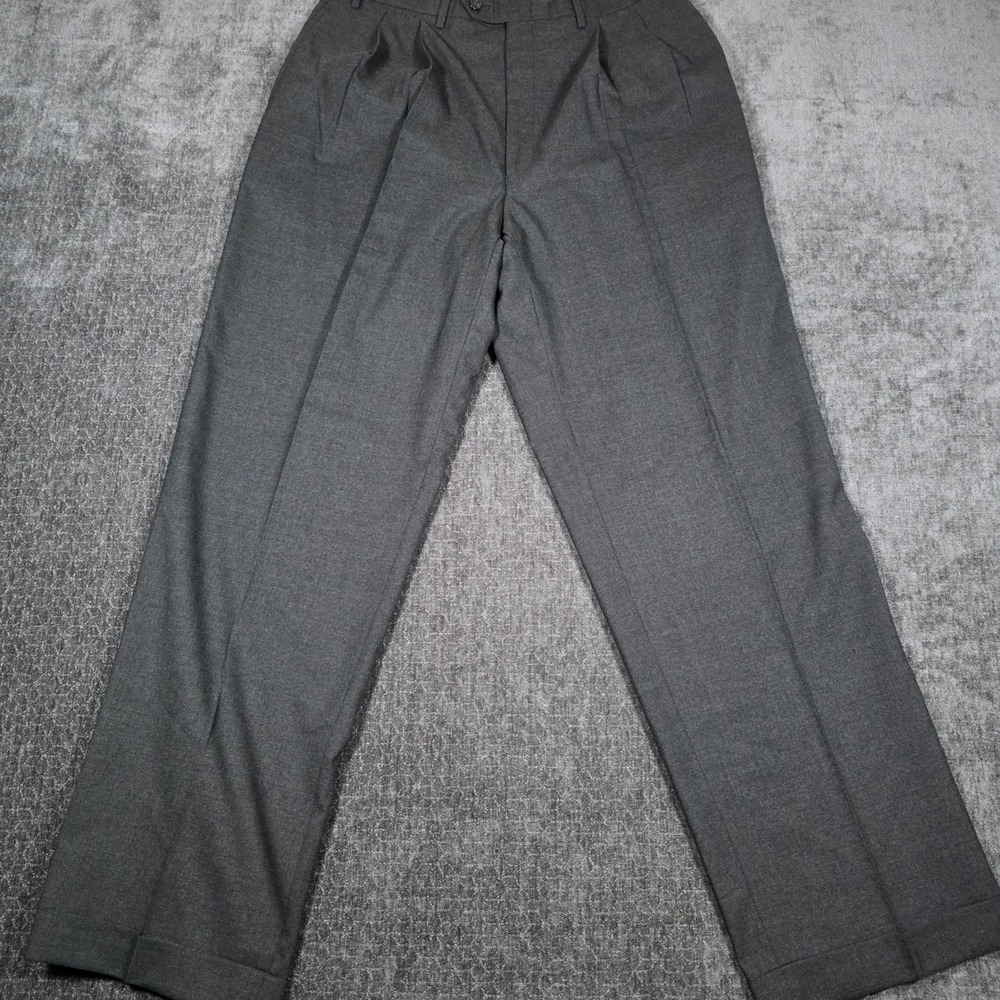 Lauren Ralph Lauren Mens 33x31 Charcoal 100% Wool Pleated Cuffed Dress Pants